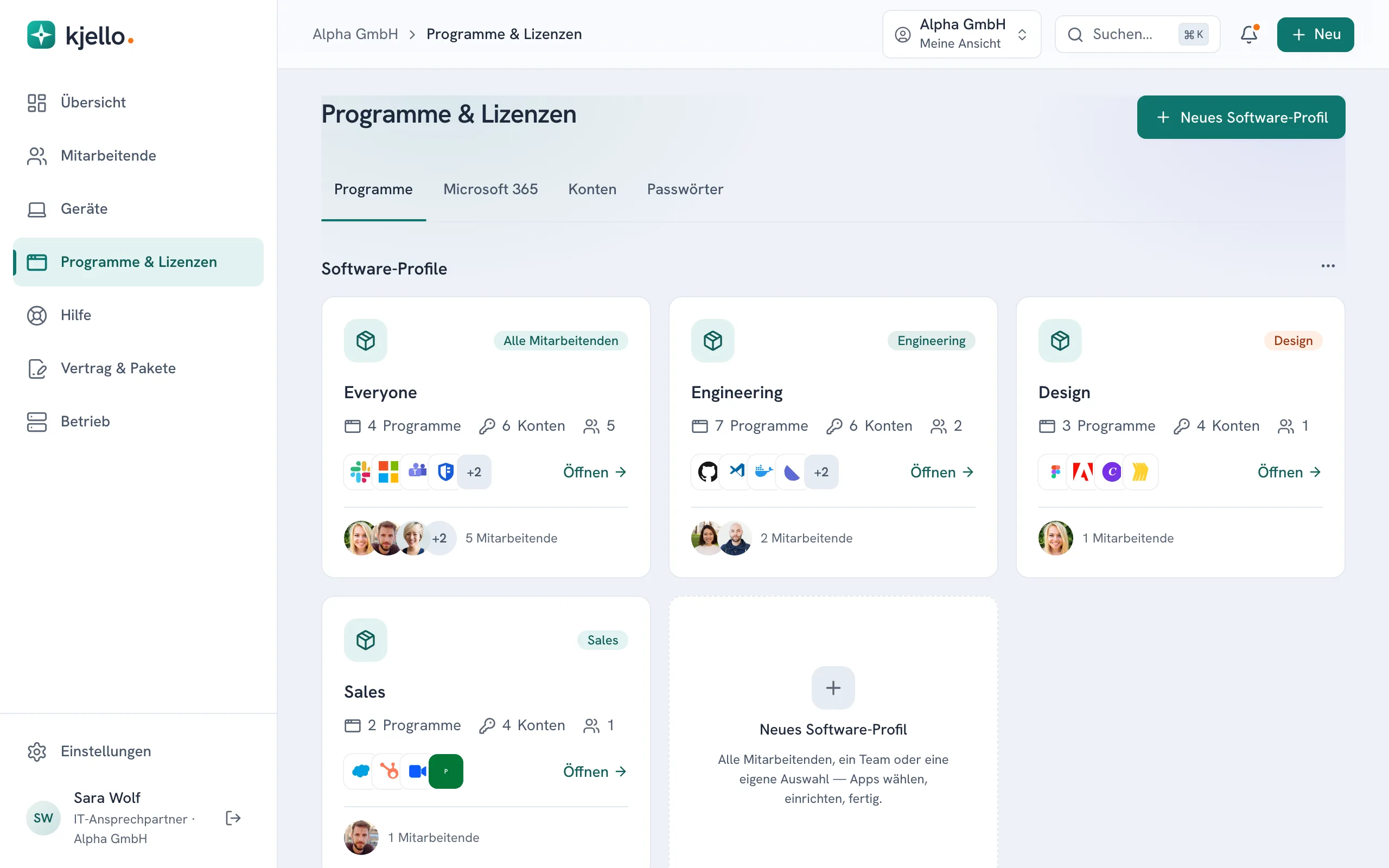 Programme & Lizenzen mit den Software-Profilen der Firma